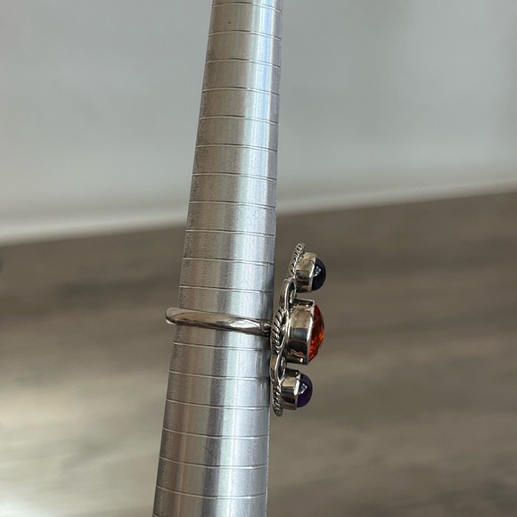 Nicky Butler One of a Kind SS Honey Quartz and Amethyst Multi Gem Scroll Ring - Picture 10 of 11